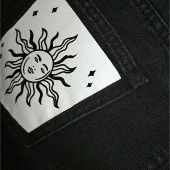 HIGH RISE WIDE LEG FLARE TWO TONE CONTRAST BLACK WHITE CELESTIAL GRUNGE JEANS 90 - Picture 11 of 11